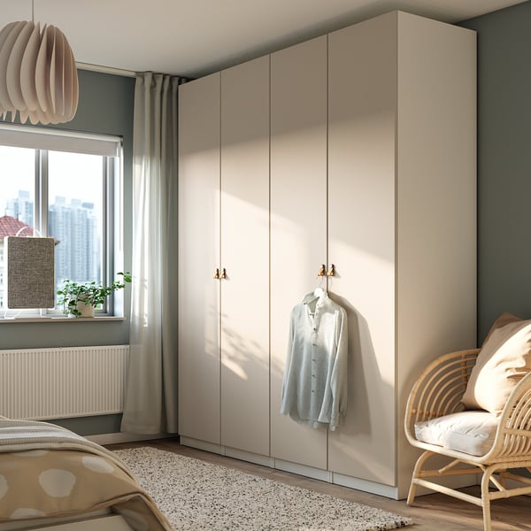 PAX / REINSVOLL Wardrobe combination, white/grey-beige, 200x60x236 cm