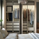 PAX / REINSVOLL Wardrobe combination, white/grey-beige, 200x60x236 cm