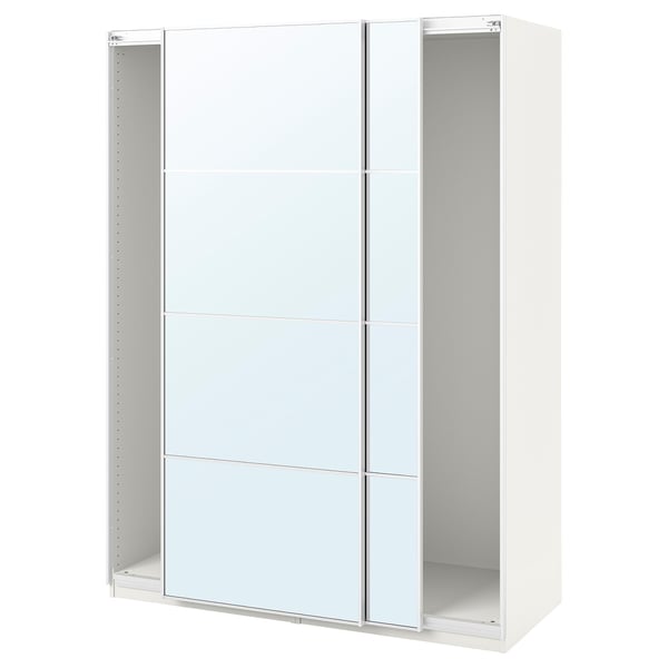 PAX Wardrobe with sliding doors, white/Auli mirror glass, 150x44x201 cm