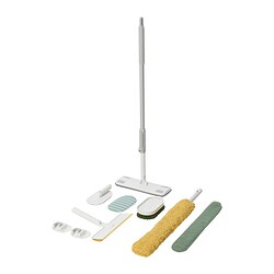 PEPPRIG cleaning set: microfiber cloths, brushes, telescopic handle, versatile tool attachments.