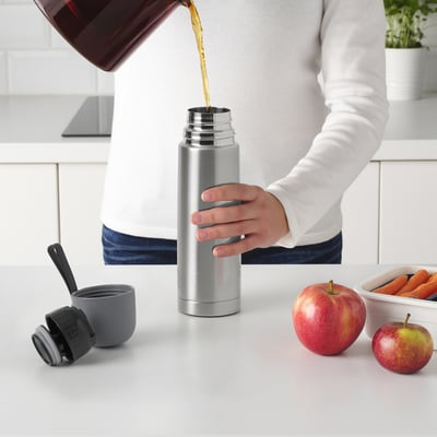 PINCETTFISK Steel vacuum flask, silver-colour, 0.5 l