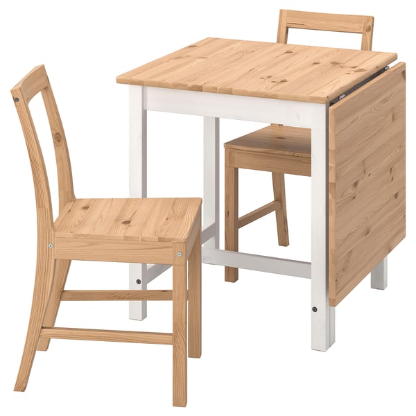 PINNTORP / PINNTORP Table and 2 chairs, light brown stained white stained/light brown stained, 67/124 cm