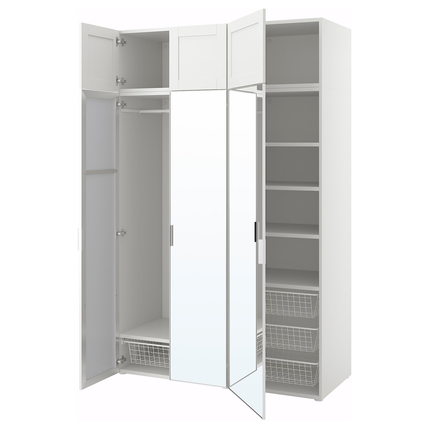 PLATSA Wardrobe w 6 doors, white STRAUMEN mirror glass /SANNIDAL white, 140x57x221 cm (551/8x221