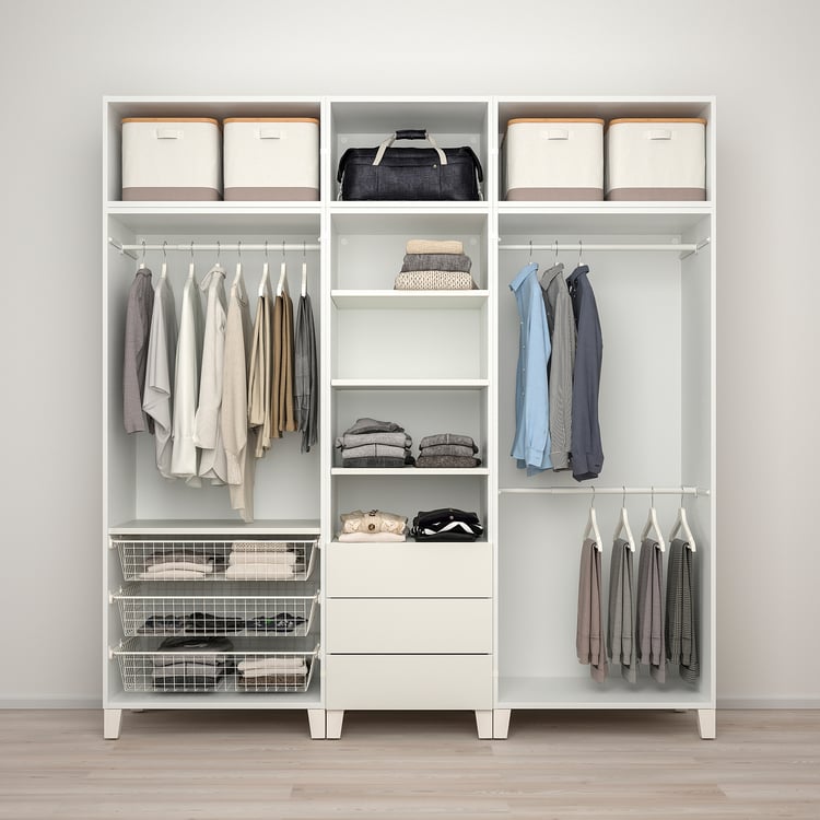 PLATSA wardrobe with 10 doors + 3 drawers, white STRAUMEN mirror glass /SANNIDAL white