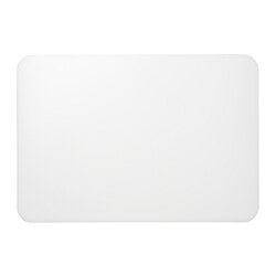 Desk pad. White, rectangular, smooth plastic surface; protects from dirt and scratches.