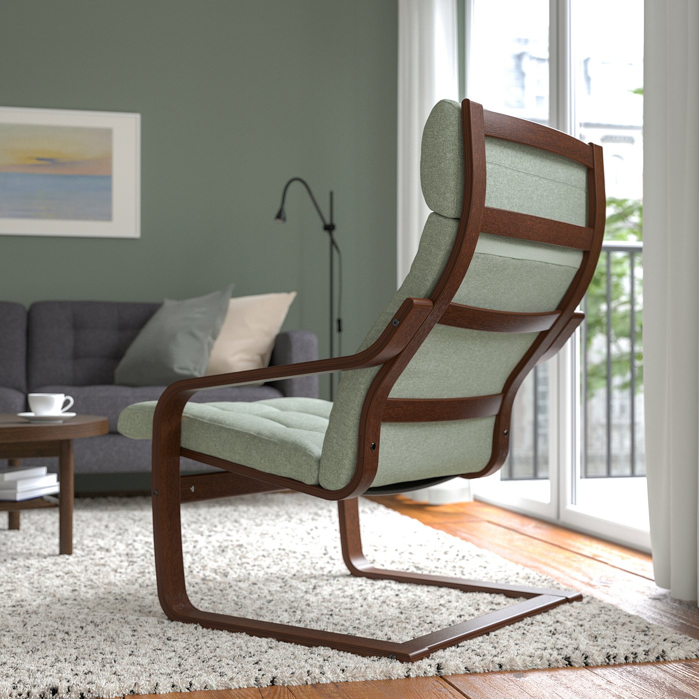 POÄNG Armchair brown/Gunnared light green