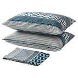PROVINSROS Flat sheet and 2 pillowcase, white/blue, 240x260/50x80 cm