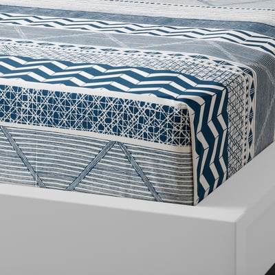 PROVINSROS Flat sheet and 2 pillowcase, white/blue, 240x260/50x80 cm
