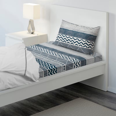PROVINSROS Flat sheet and pillowcase, white/blue, 150x260/50x80 cm