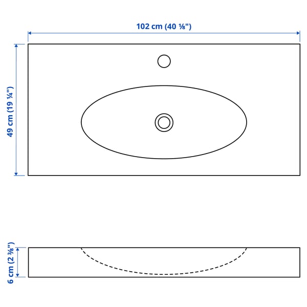 RÄTTVIKEN Single washbasin, white, 102x49x6 cm IKEA