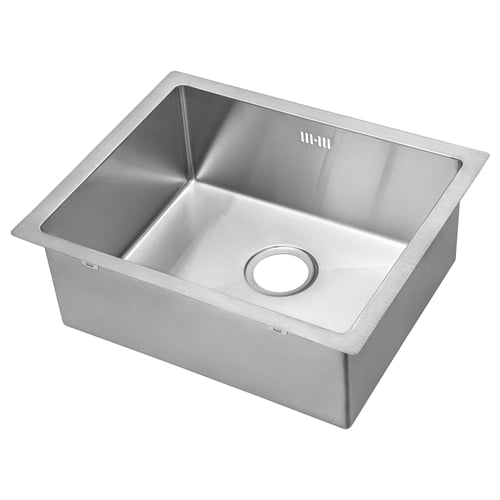 RAFTAN stainless steel sink, slender design, small radius corners, stain-resistant, sound-absorbing pads.