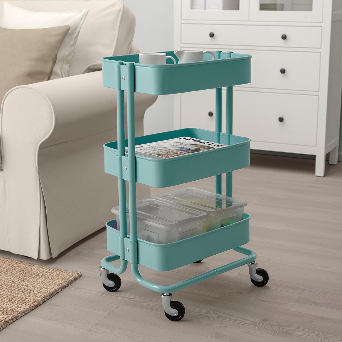 RÅSKOG Trolley, turquoise, 35x45x78 cm IKEA