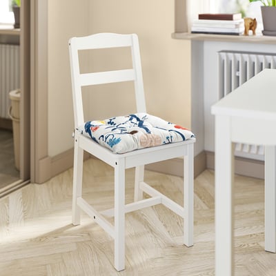 REVFINGERÖRT Chair pad, botanical details/white multicolour, 40x40x6 cm