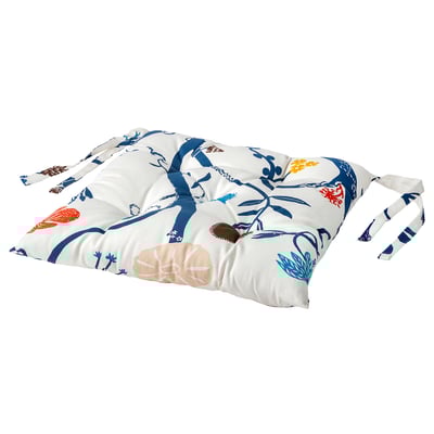 REVFINGERÖRT Chair pad, botanical details/white multicolour, 40x40x6 cm