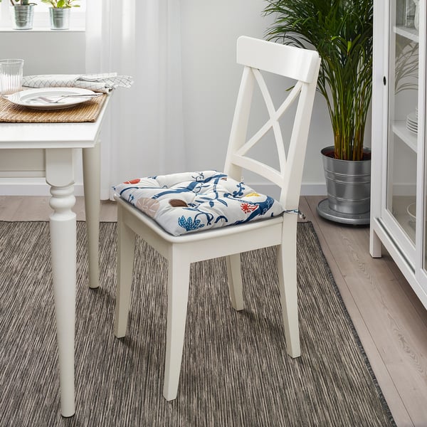 REVFINGERÖRT Chair pad, botanical details/white multicolour, 40x40x6 cm