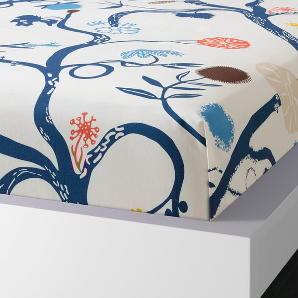 REVFINGERÖRT Flat sheet and 2 pillowcase, white/multicolour, 240x260/50x80 cm