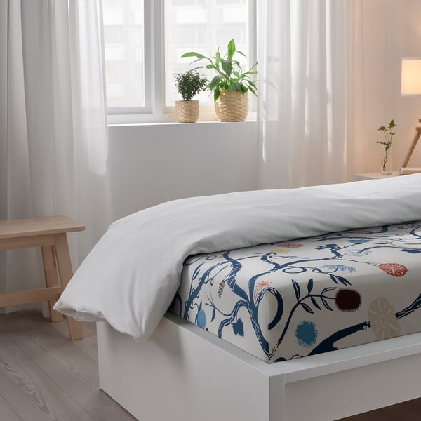 REVFINGERÖRT Flat sheet and pillowcase, white/multicolour, 150x260/50x80 cm