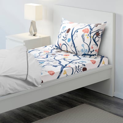 REVFINGERÖRT Flat sheet and pillowcase, white/multicolour, 150x260/50x80 cm