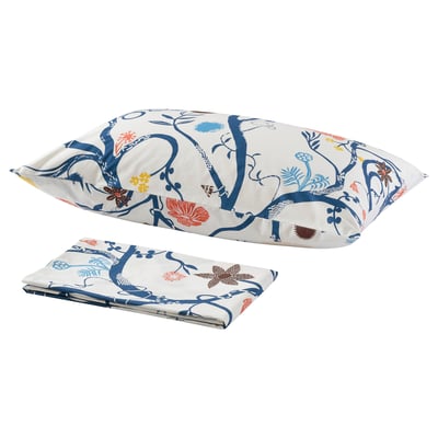 REVFINGERÖRT Flat sheet and pillowcase, white/multicolour, 150x260/50x80 cm