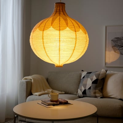 RISBYN Pendant lamp shade, onion shape/beige, 57 cm