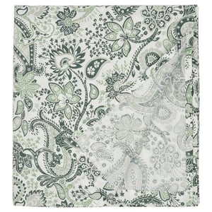 RODGERSIA green paisley flat sheet: floral pattern on soft cotton-viscose blend, square shape, intricate design.
