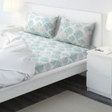 RÖDFIBBLA Flat sheet and 2 pillowcase, white/green, 240x260x50x80 cm