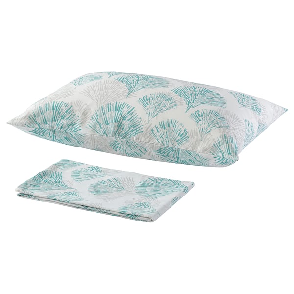 RÖDFIBBLA Flat sheet and pillowcase, white/green, 150x260/50x80 cm