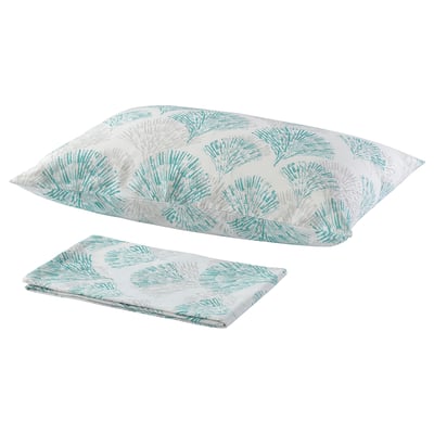 RÖDFIBBLA Flat sheet and pillowcase, white/green, 150x260/50x80 cm