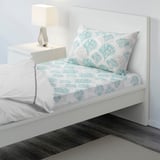 RÖDFIBBLA Flat sheet and pillowcase, white/green, 150x260/50x80 cm