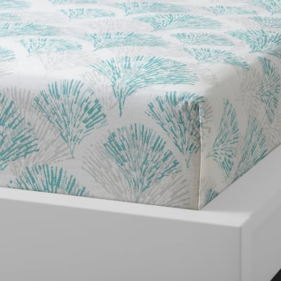 RÖDFIBBLA Flat sheet and pillowcase, white/green, 150x260/50x80 cm