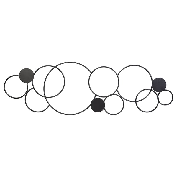 RÖDSISKA: modern black metallic wall art with interconnected circles and dark spheres in a flowing design.