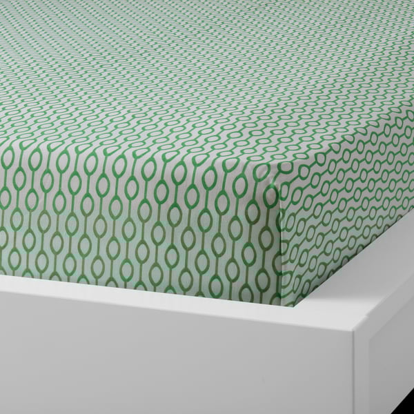 RÖDVED Flat sheet and pillowcase, white/green, 150x260/50x80 cm