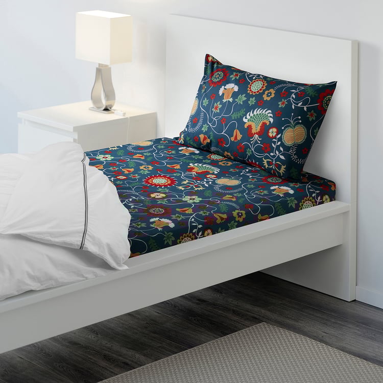 ROSENRIPS flat sheet and pillowcase, blue/patterned, 150x260/50x80 cm