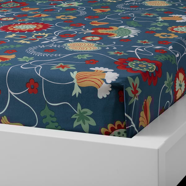 ROSENRIPS Flat sheet and pillowcase, blue/patterned, 150x260/50x80 cm