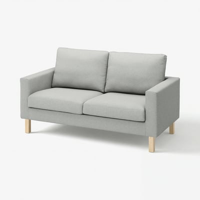 Grey recycled polyester sofa, modern design, light wooden legs.