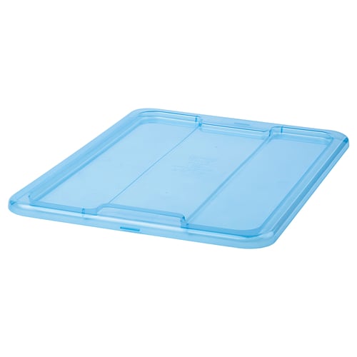 A blue SAMLA plastic lid with a click function, designed to fit 11 and 22-liter boxes.