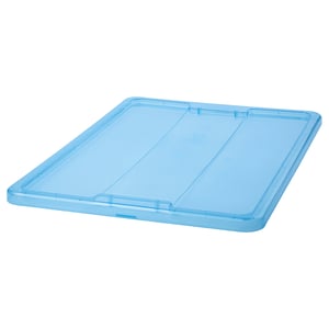 A blue, rectangular, transparent SAMLA lid made of polypropylene plastic, designed to fit 45 and 65-litre boxes with a click lock function.