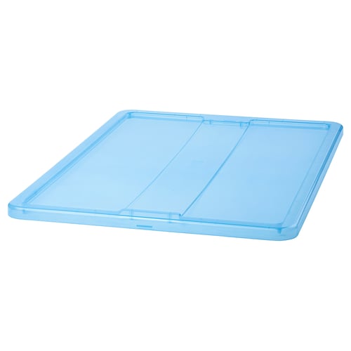 A blue, rectangular, transparent plastic lid with a click lock design, made of polypropylene for a storage box.