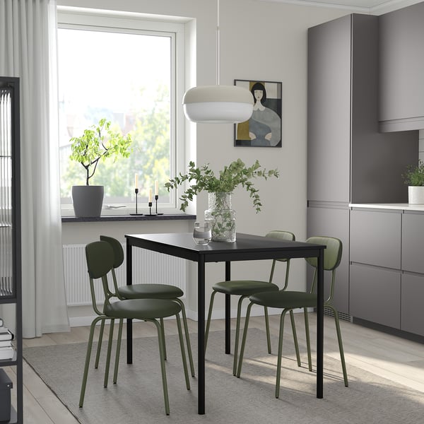 SANDSBERG / ÖSTANÖ Table and 4 chairs, black black/Remmarn deep green, 110 cm