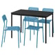 SANDSBERG Table and 4 chairs, black black/blue, 110x67 cm
