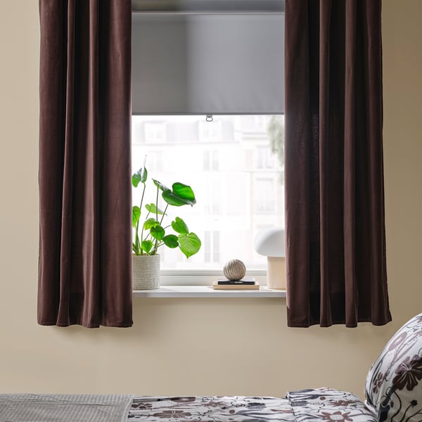 SANELA Curtains, 1 pair, dark brown/with eyelets, 140x155 cm
