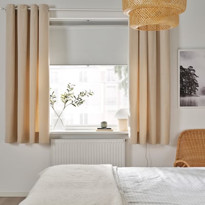 SANELA Curtains, 1 pair, light beige/with eyelets, 140x155 cm