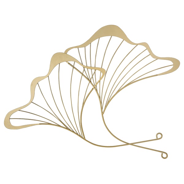 Silver metal wall decoration, resembling a stylized ginkgo leaf, with intricate fan-like shapes and smooth edges.