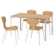 SKÅLSTA set: light wood table, four wicker chairs, white legs. Natural, modern design.