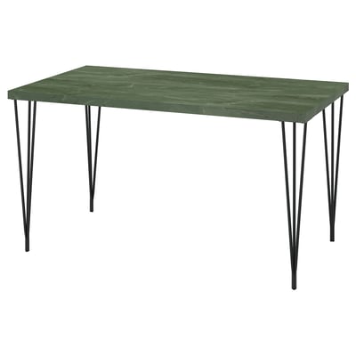 SKÅLSTA Table, dark grey-green marble effect/hairpin black-grey, 140x80 cm