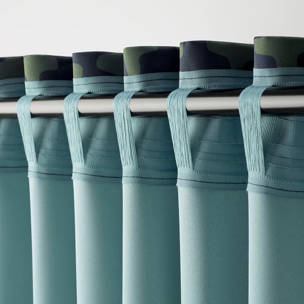 SKOGSSVINGEL Room darkening curtains, 1 pair, dark blue/green, 145x250 cm