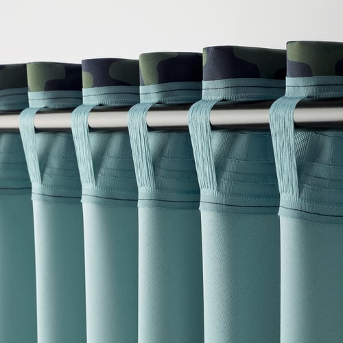 SKOGSSVINGEL room darkening curtains, 1 pair, dark blue/green, 145x250