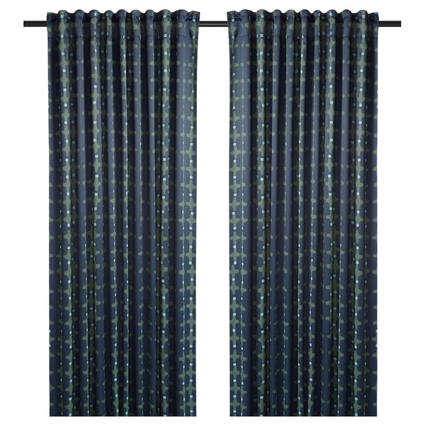 SKOGSSVINGEL Room darkening curtains, 1 pair, dark blue/green, 145x250 cm