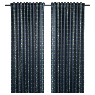 SKOGSSVINGEL Room darkening curtains, 1 pair, dark blue/green, 145x250 cm