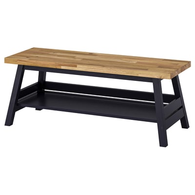 SKOGSTA Bench with storage, acacia/black, 120 cm